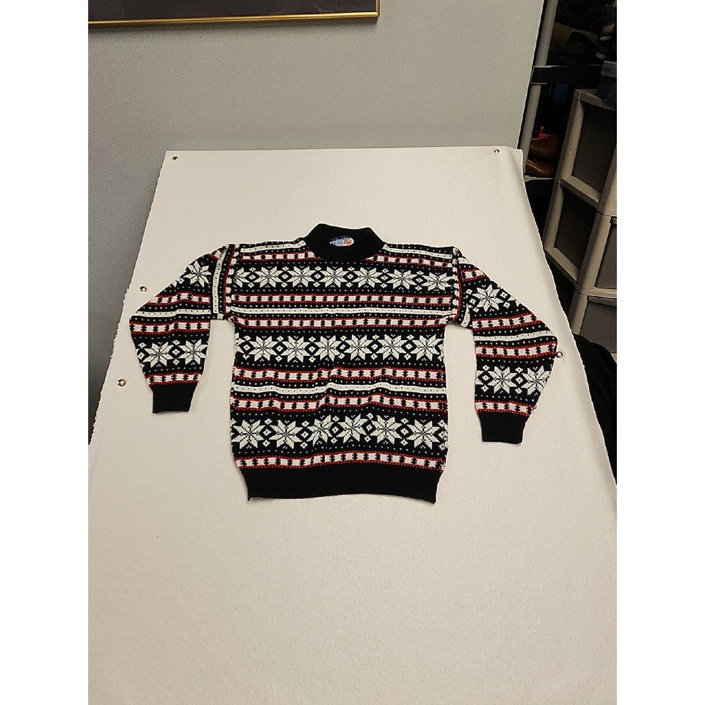 American Pride Sweater Women's Mock Neck M Black White Snowflake USA Vintage 90s